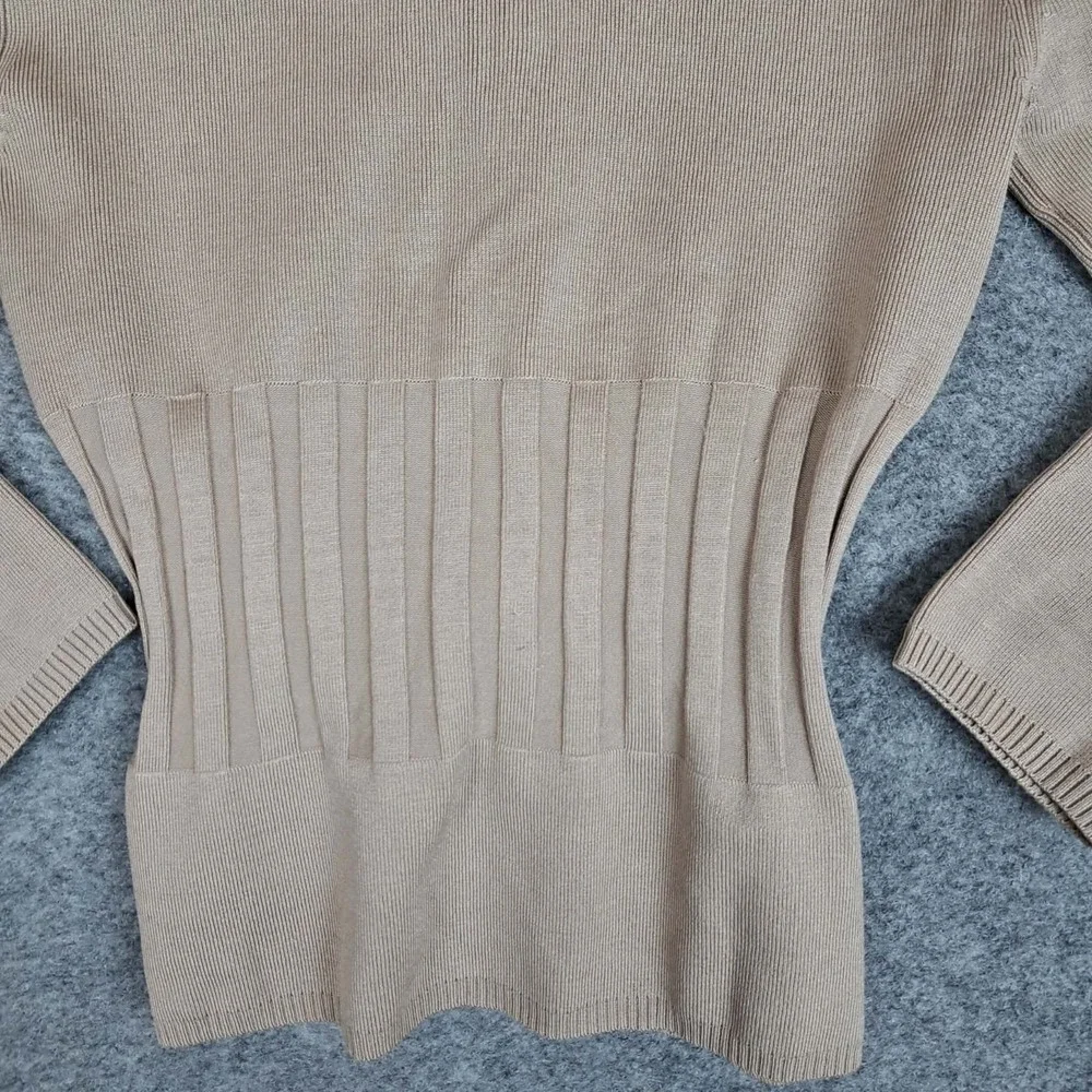 Cache Sweater Womens Small Beige Silk Blend Sweater Ribbed‎ Long Sleeve  Top